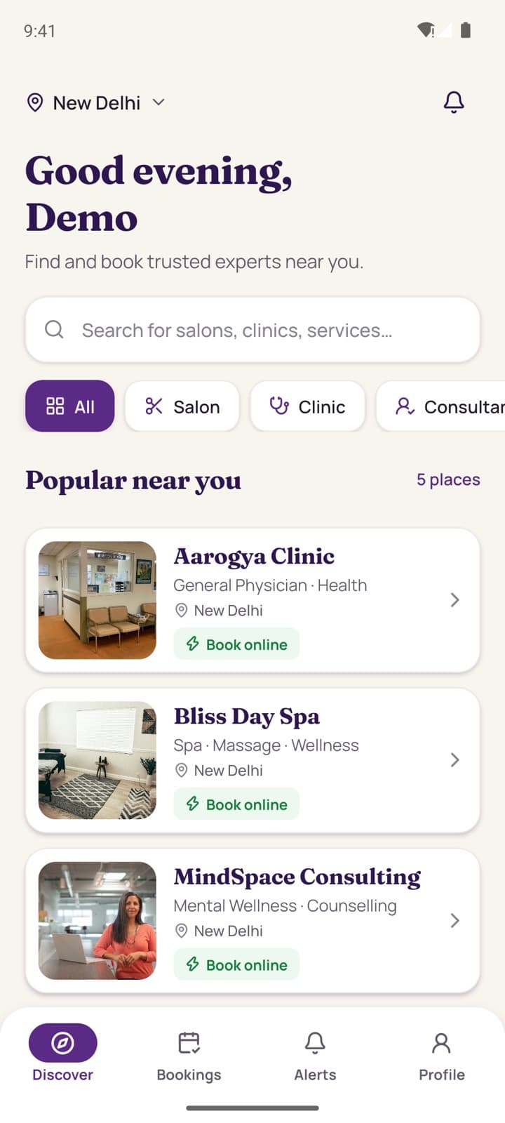 Customer app: discover businesses nearby